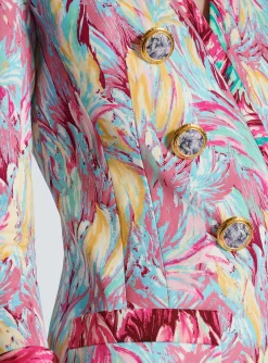 Cheap Long 6-button Jacket With Feather Print Women Jackets And Blazers
