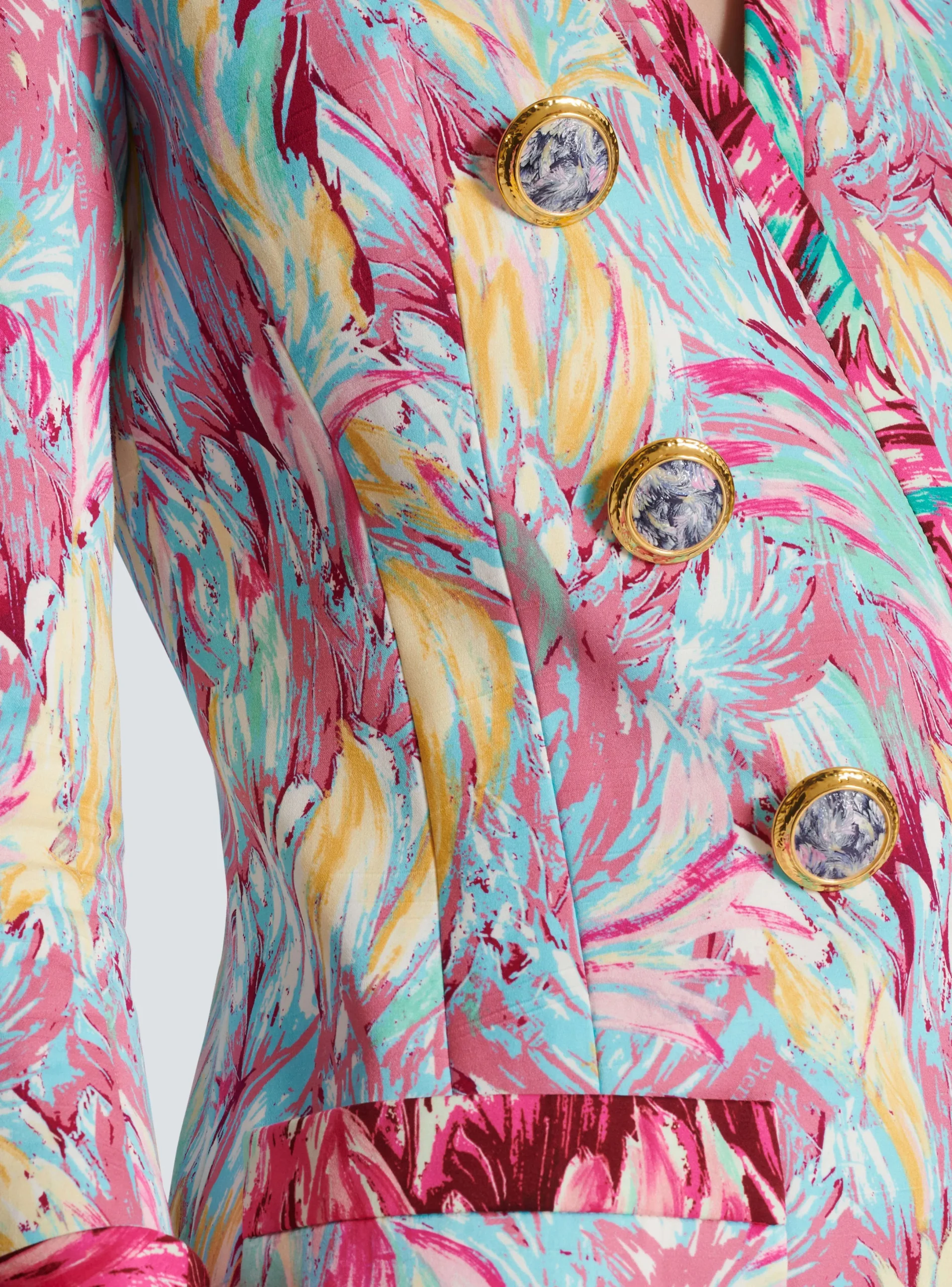 Cheap Long 6-button Jacket With Feather Print Women Jackets And Blazers