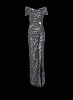Online Long Draped Sequin Dress Women Dresses