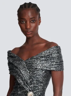 Online Long Draped Sequin Dress Women Dresses