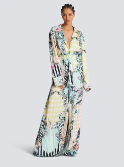 New Loose Belted Shirt With Baroque Print Women Tops And Shirts