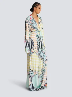 New Loose Belted Shirt With Baroque Print Women Tops And Shirts