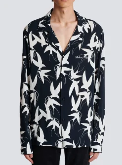 Clearance Loose Shirt With Swallow Print Shirts And Polos