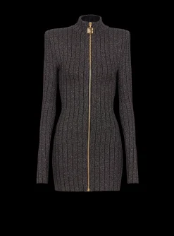 Best Sale Lurex Knit Zip Dress Women Knitwear|Dresses