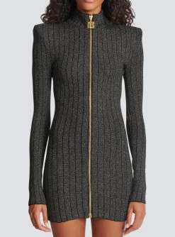 Best Sale Lurex Knit Zip Dress Women Knitwear|Dresses