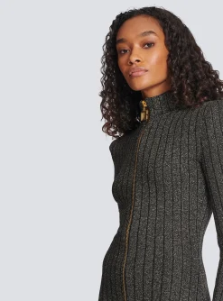 Best Sale Lurex Knit Zip Dress Women Knitwear|Dresses