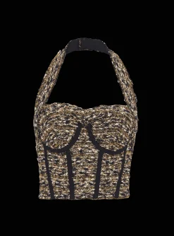 Sale Lurex Tweed Halterneck Bustier Women Tops And Shirts