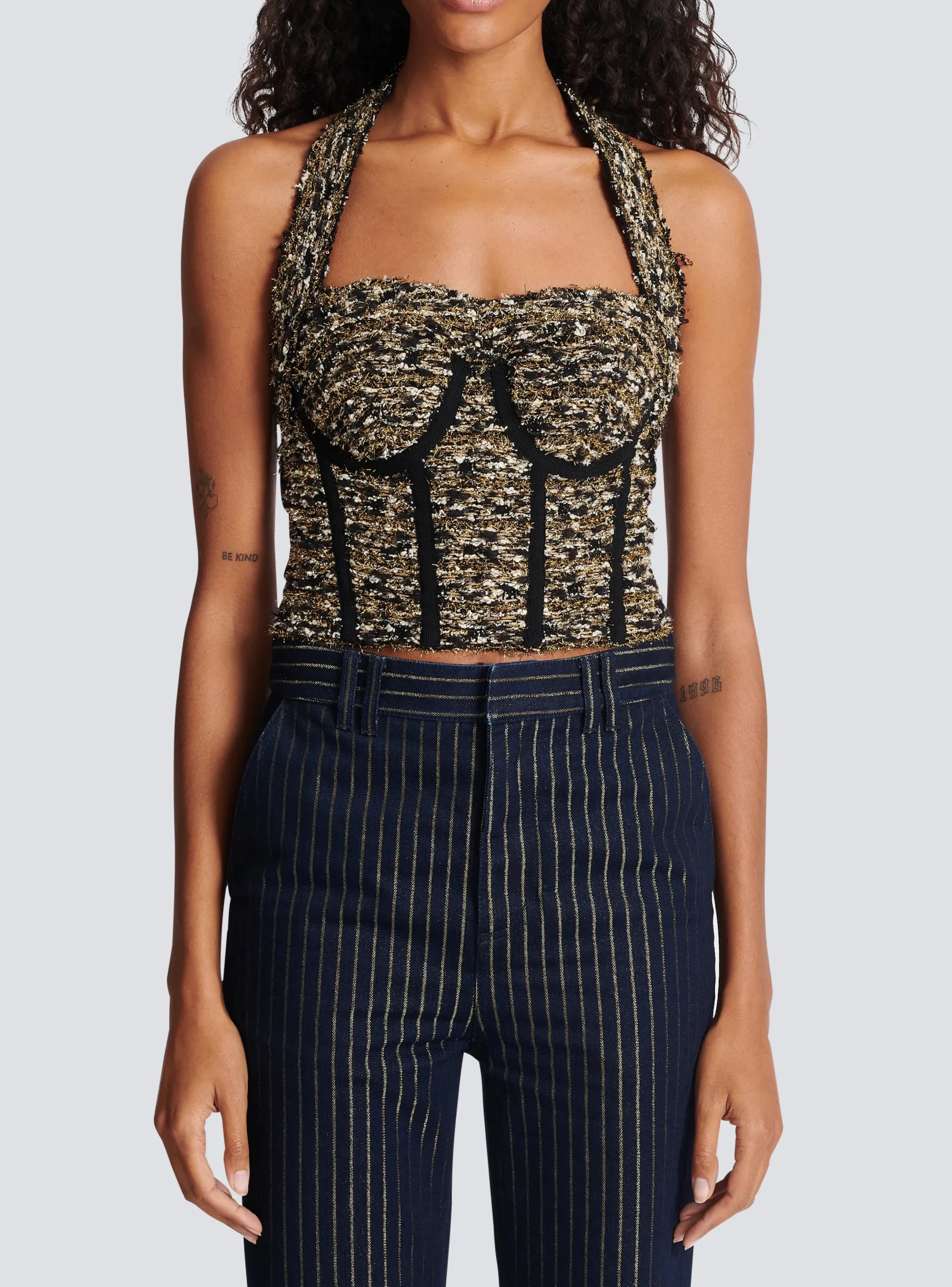 Sale Lurex Tweed Halterneck Bustier Women Tops And Shirts