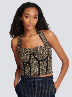 Sale Lurex Tweed Halterneck Bustier Women Tops And Shirts