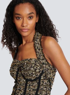 Sale Lurex Tweed Halterneck Bustier Women Tops And Shirts