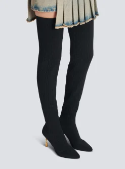 Online Moneta Mesh Thigh Boots With Monogram Women Boots