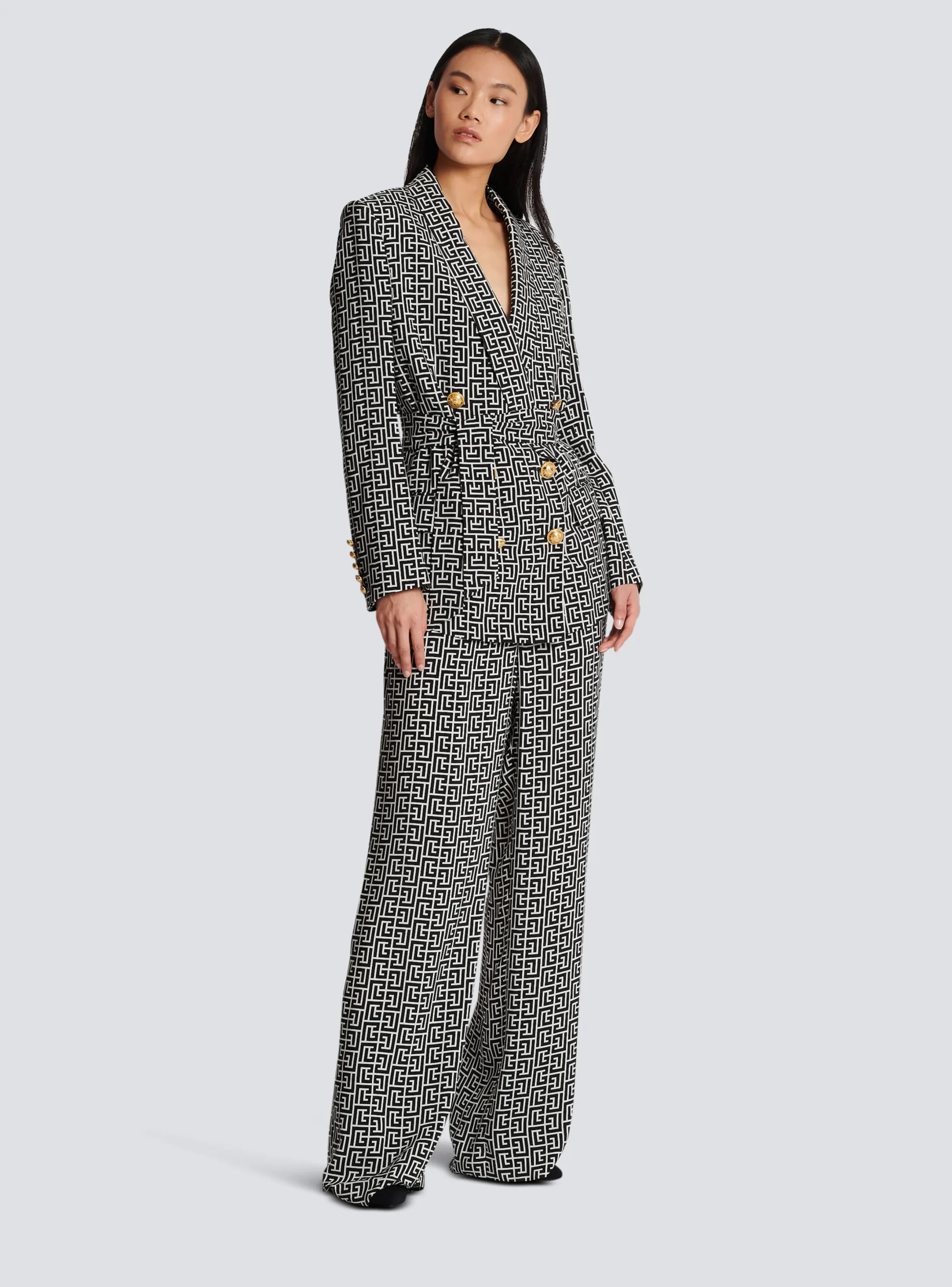 Store Monogram Printed Jacket With Shawl Collar Women Jackets And Blazers
