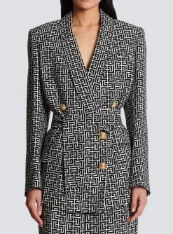 Store Monogram Printed Jacket With Shawl Collar Women Jackets And Blazers