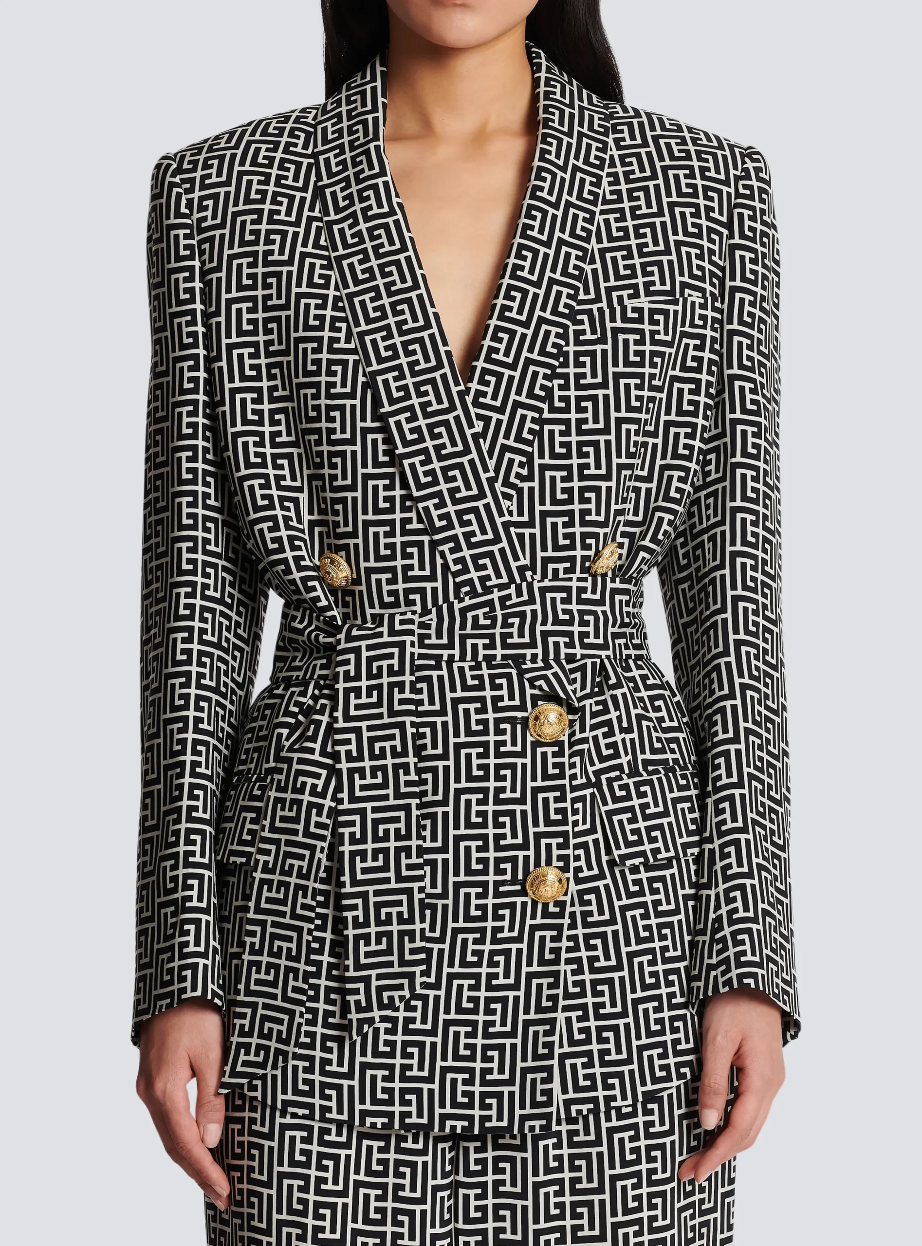 Store Monogram Printed Jacket With Shawl Collar Women Jackets And Blazers