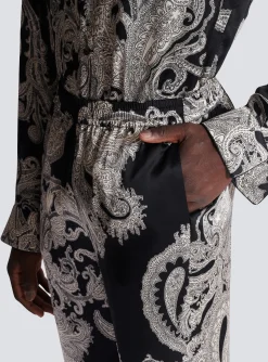 Fashion Paisley Print Silk Trousers Trousers And Shorts