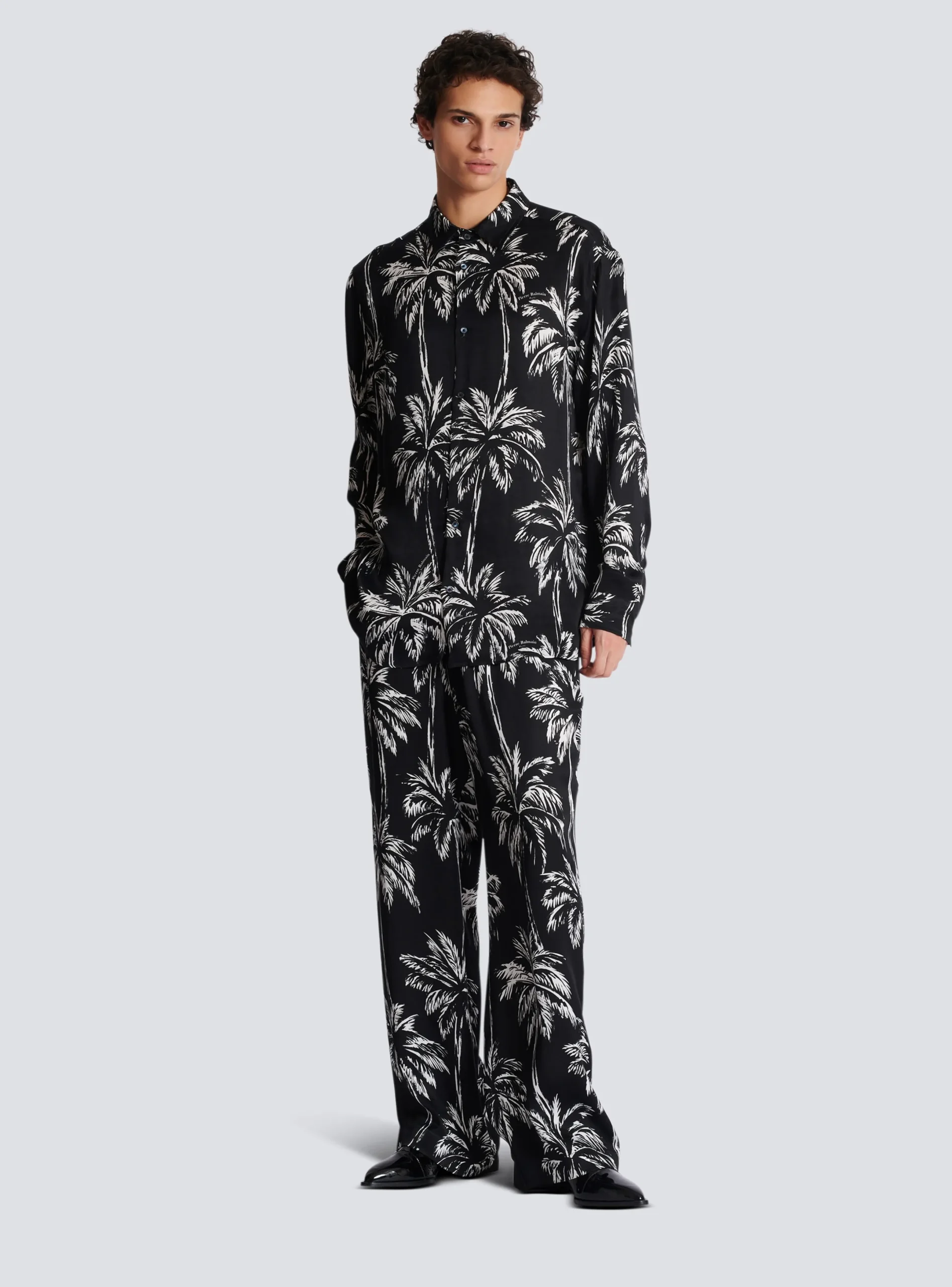 Fashion Palm Print Satin Pyjama Trousers Trousers And Shorts