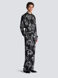 Fashion Palm Print Satin Pyjama Trousers Trousers And Shorts
