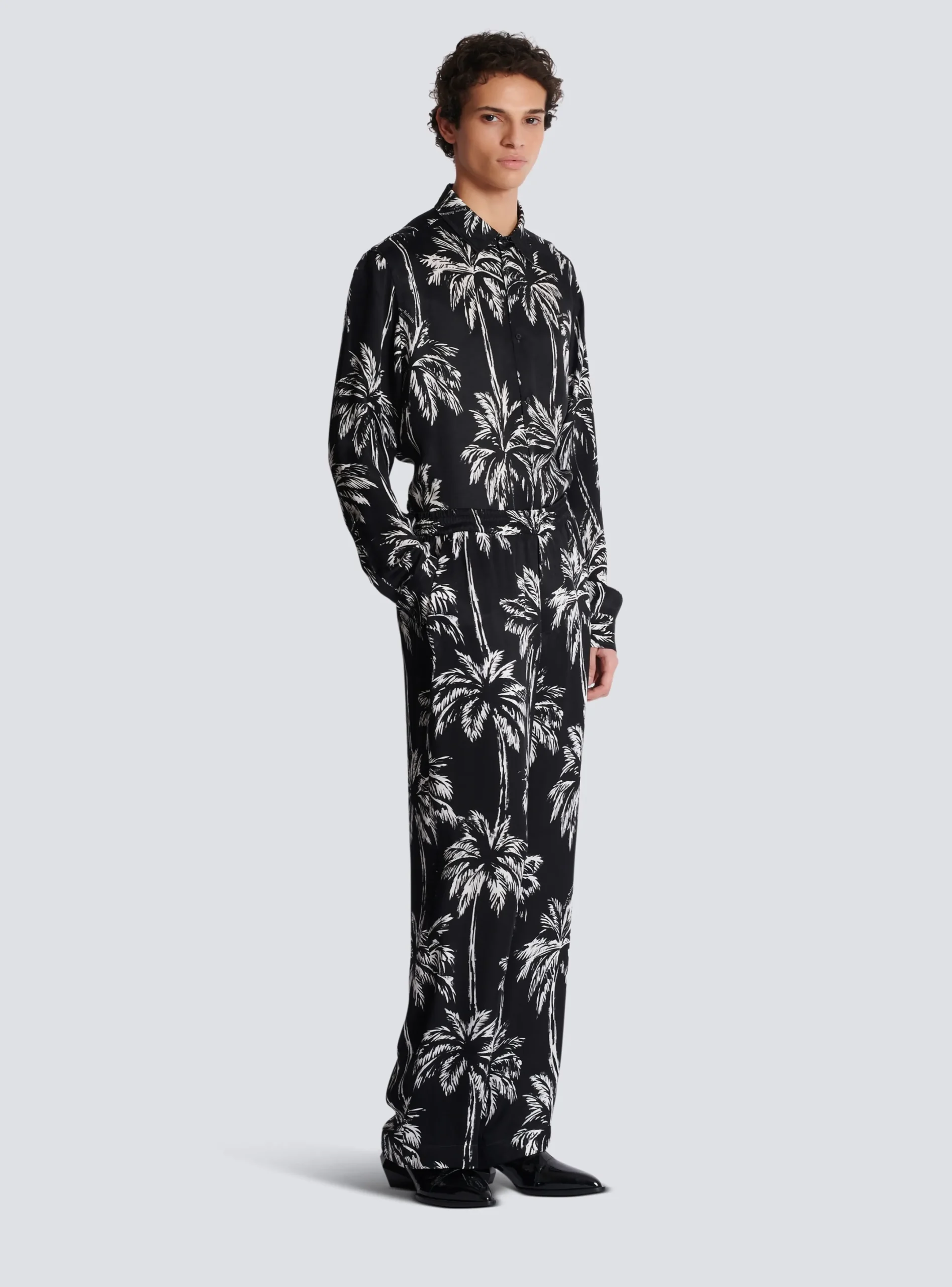 Fashion Palm Print Satin Pyjama Trousers Trousers And Shorts