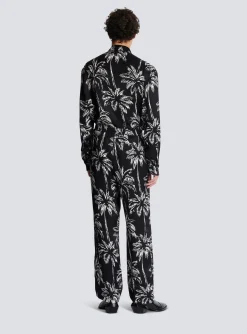 Fashion Palm Print Satin Pyjama Trousers Trousers And Shorts