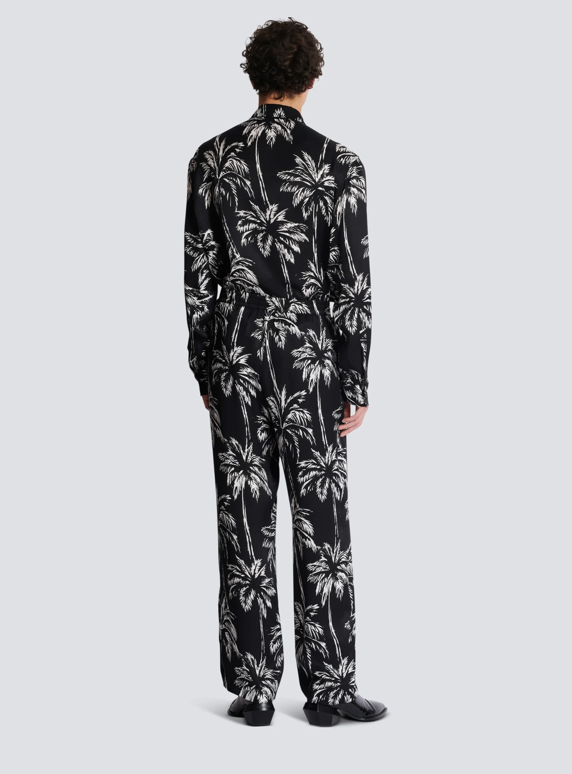 Fashion Palm Print Satin Pyjama Trousers Trousers And Shorts