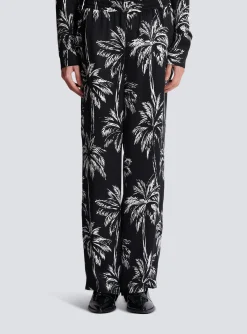 Fashion Palm Print Satin Pyjama Trousers Trousers And Shorts