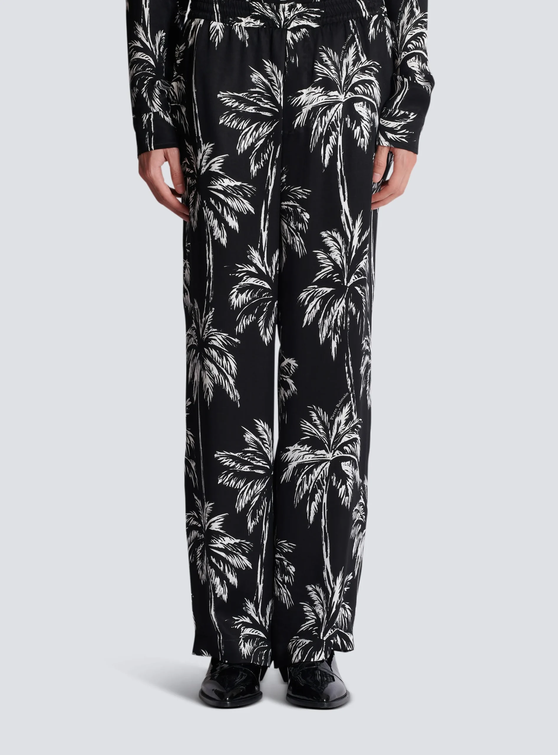 Fashion Palm Print Satin Pyjama Trousers Trousers And Shorts