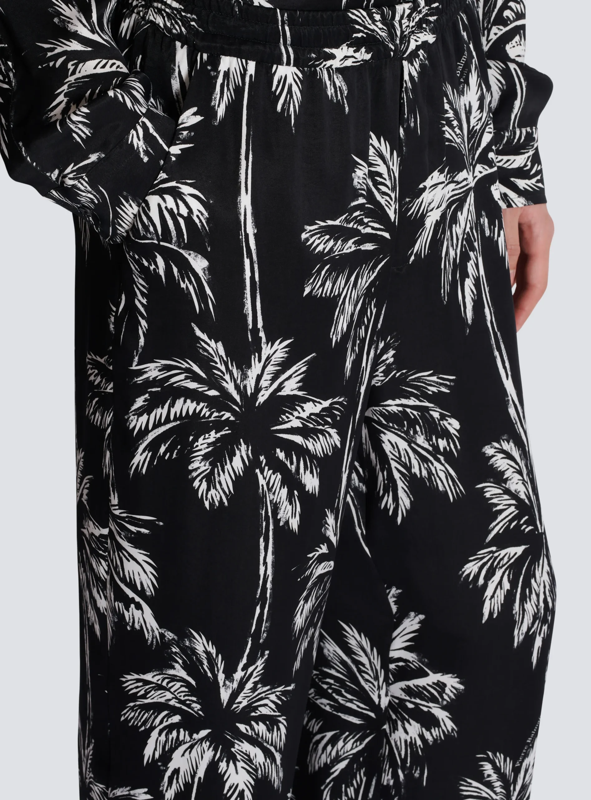 Fashion Palm Print Satin Pyjama Trousers Trousers And Shorts