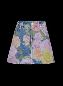 Shop Pastel Roses Printed Denim Skirt Women Denim|Skirts