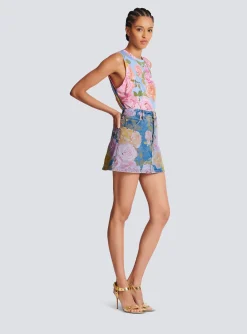 Shop Pastel Roses Printed Denim Skirt Women Denim|Skirts