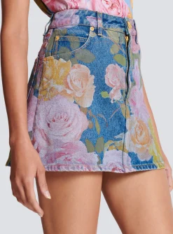 Shop Pastel Roses Printed Denim Skirt Women Denim|Skirts