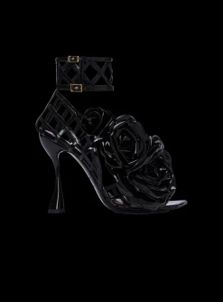 Clearance Patent Leather Eden Sandals With Openwork Grid And Flowers Women High Heels & Pumps