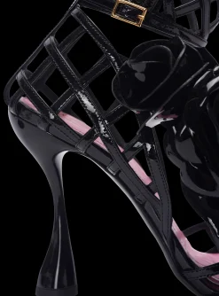 Clearance Patent Leather Eden Sandals With Openwork Grid And Flowers Women High Heels & Pumps