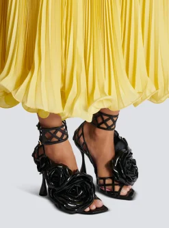 Clearance Patent Leather Eden Sandals With Openwork Grid And Flowers Women High Heels & Pumps
