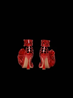 Hot Patent Leather Eden Sandals With Openwork Grid And Flowers Women High Heels & Pumps