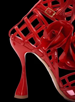 Hot Patent Leather Eden Sandals With Openwork Grid And Flowers Women High Heels & Pumps