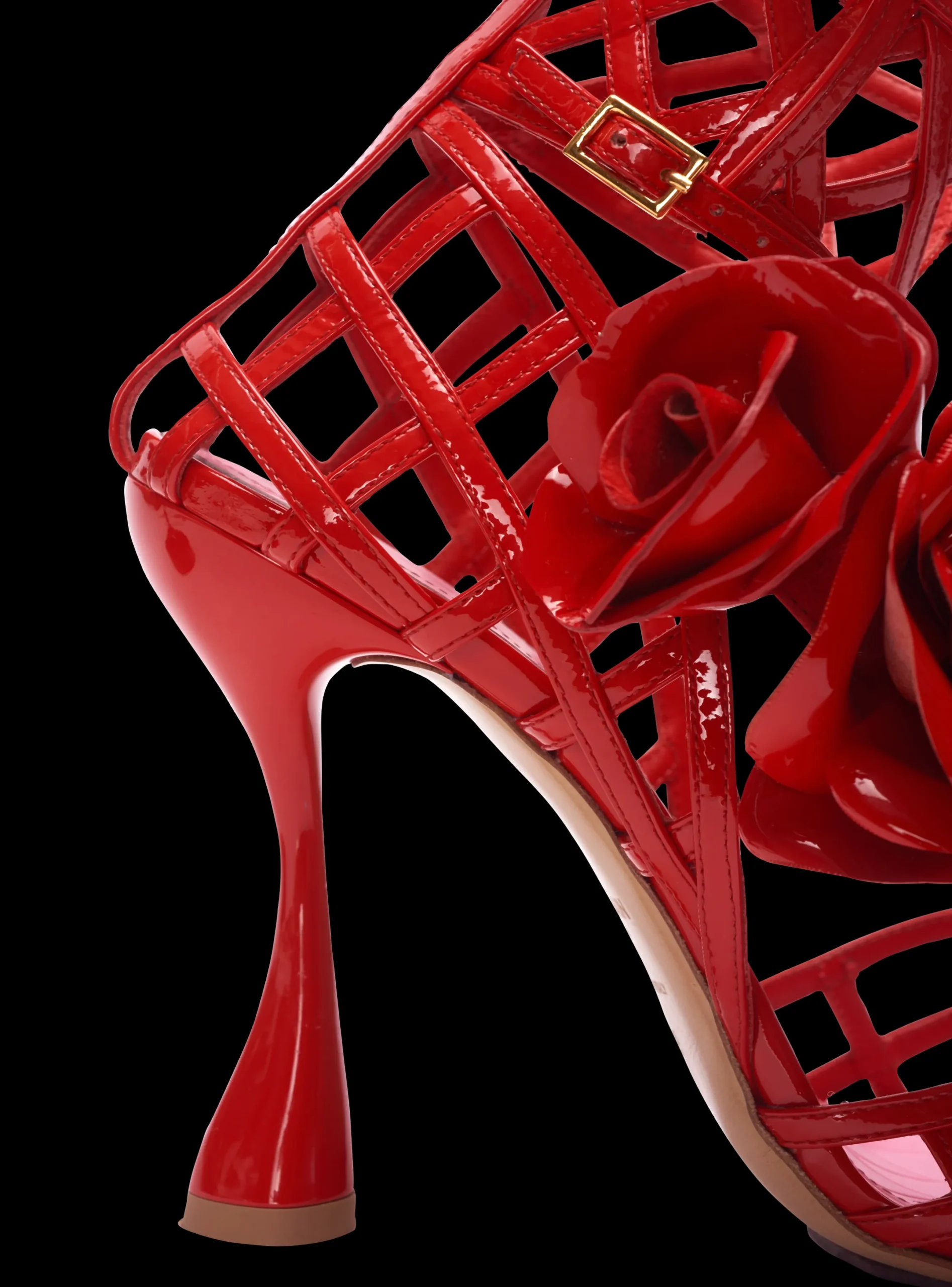 Hot Patent Leather Eden Sandals With Openwork Grid And Flowers Women High Heels & Pumps