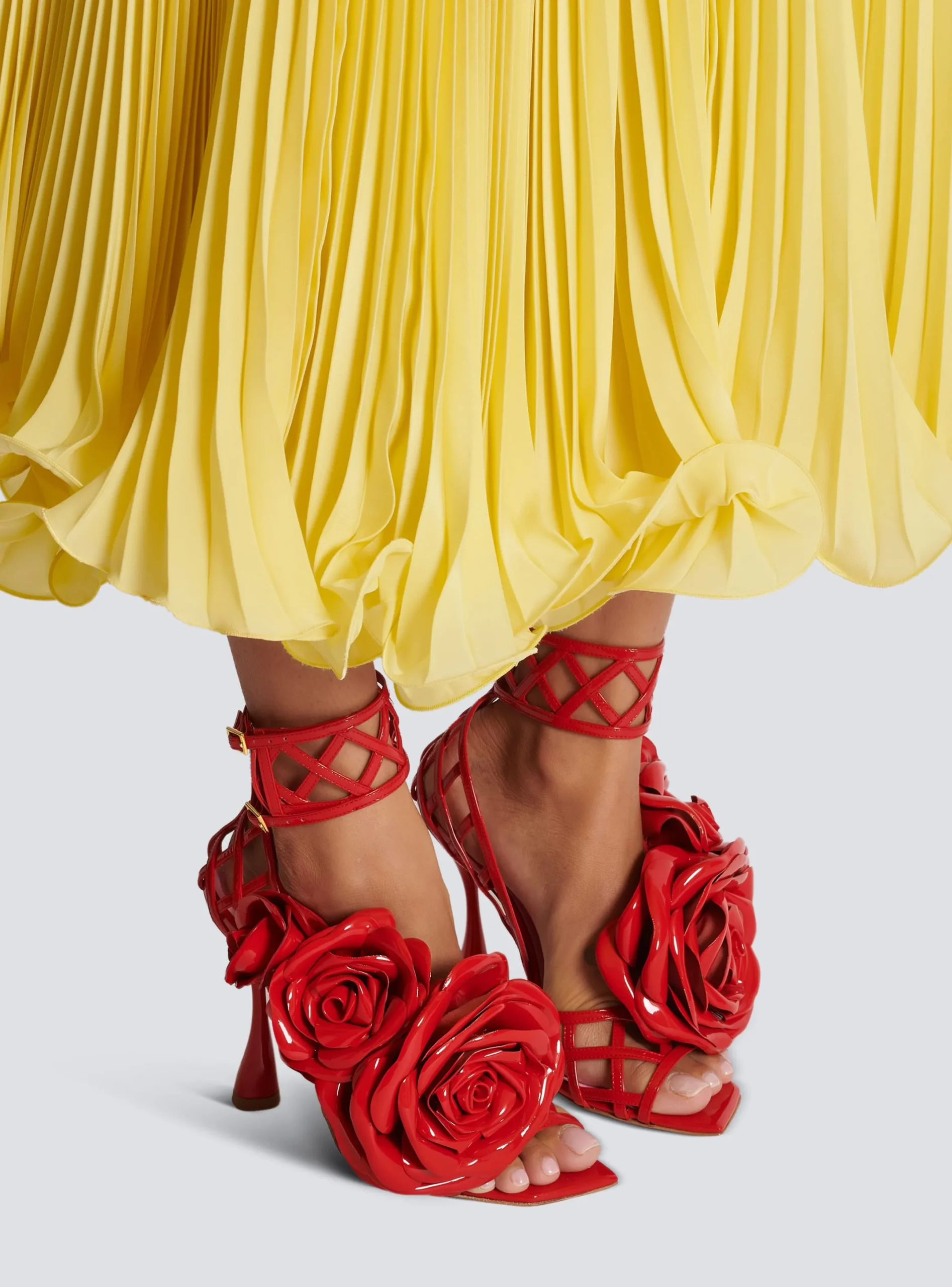Hot Patent Leather Eden Sandals With Openwork Grid And Flowers Women High Heels & Pumps