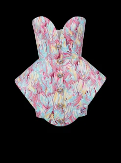 Store Peplum Bustier Dress With Feather Print Women Dresses