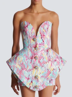 Store Peplum Bustier Dress With Feather Print Women Dresses