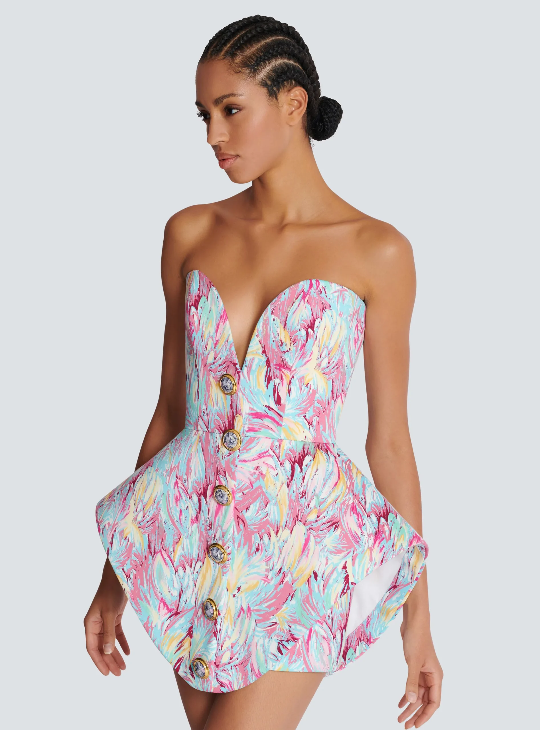 Store Peplum Bustier Dress With Feather Print Women Dresses