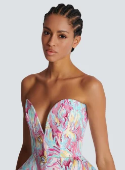 Store Peplum Bustier Dress With Feather Print Women Dresses