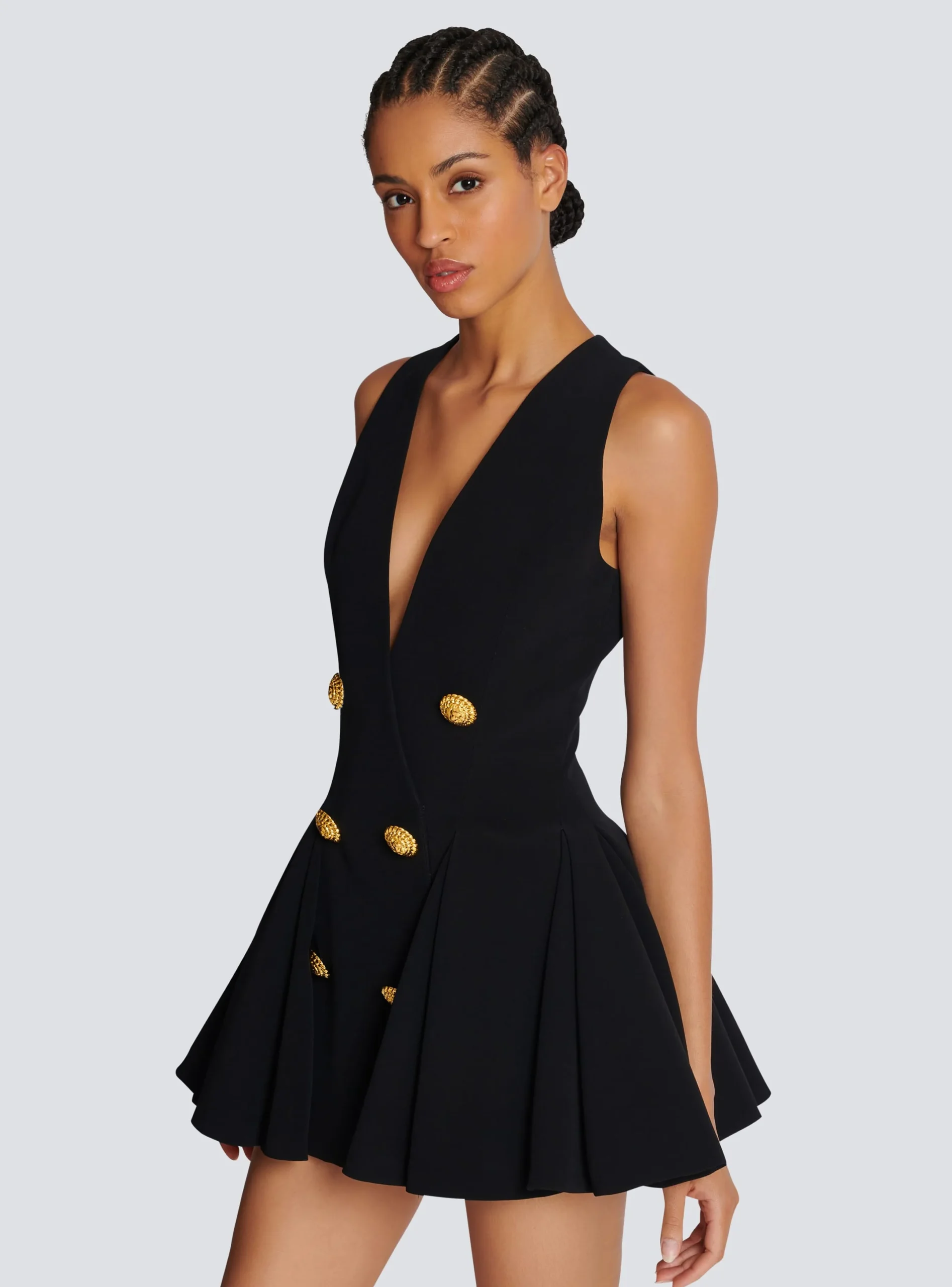 Online Pleated Flared Crepe Dress Women Dresses