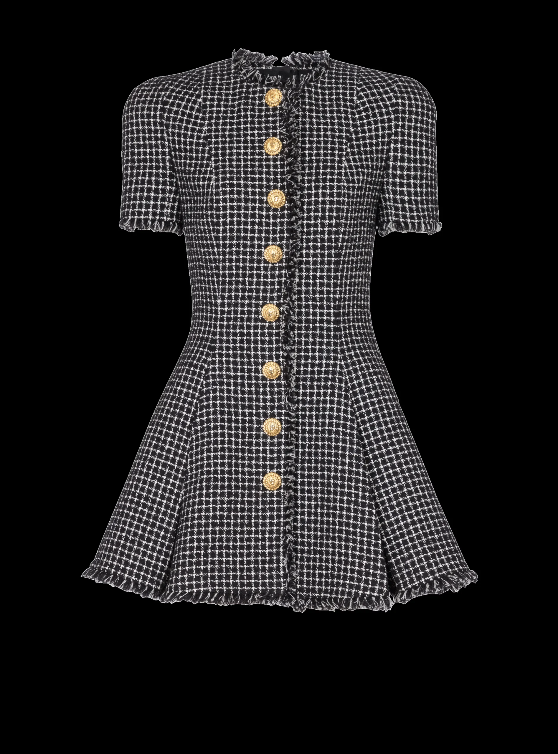 Store Pleated Flared Dress In Gingham Tweed Women Dresses