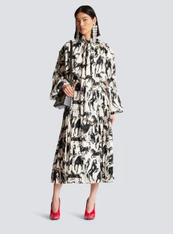 Cheap Pleated Midi Skirt In Printed Silk Women Skirts