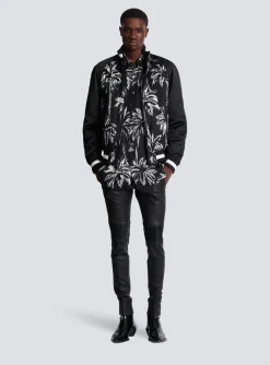 Sale Printed Satin Palm Tree Bomber Jacket Outerwear