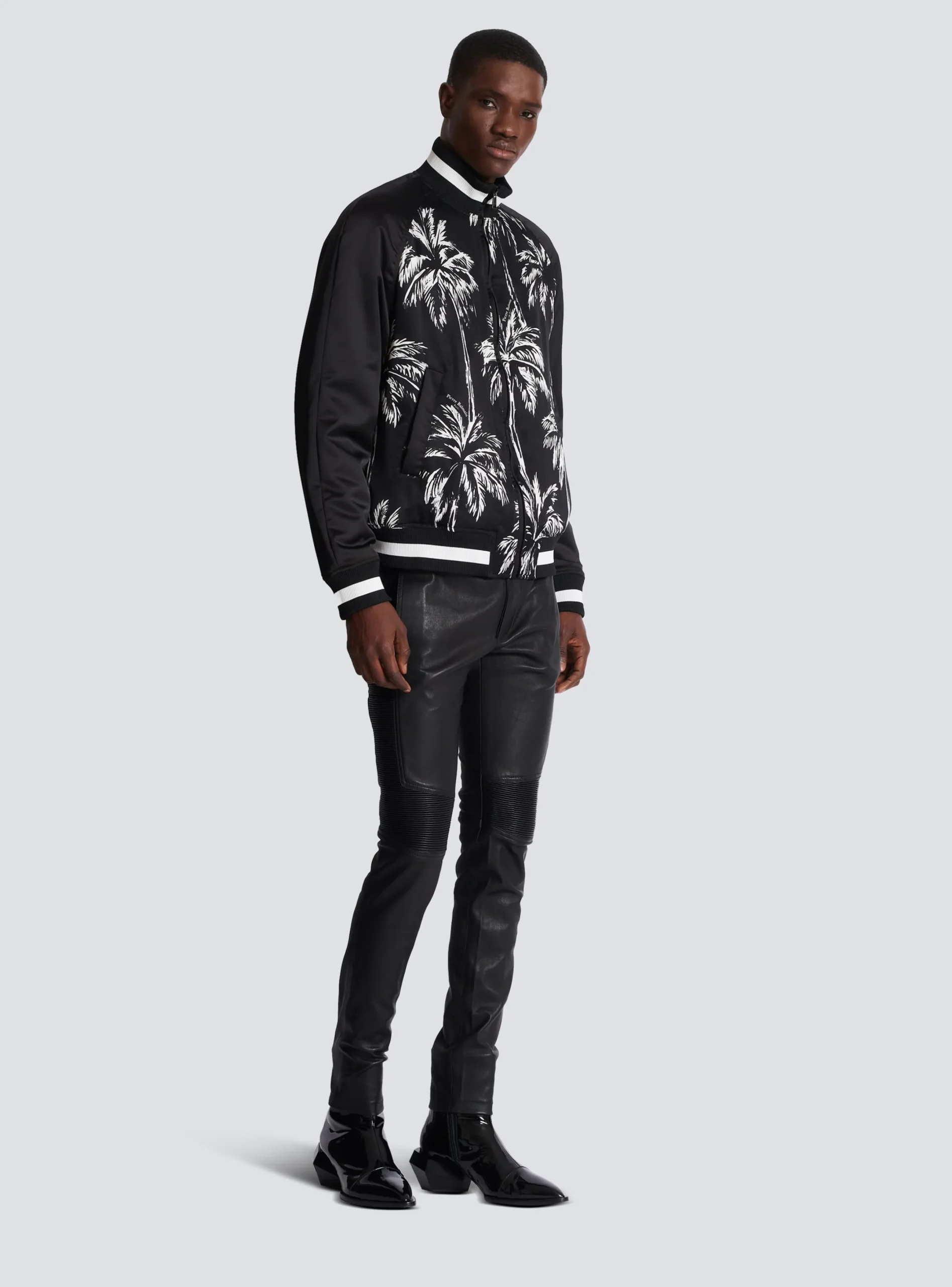 Sale Printed Satin Palm Tree Bomber Jacket Outerwear