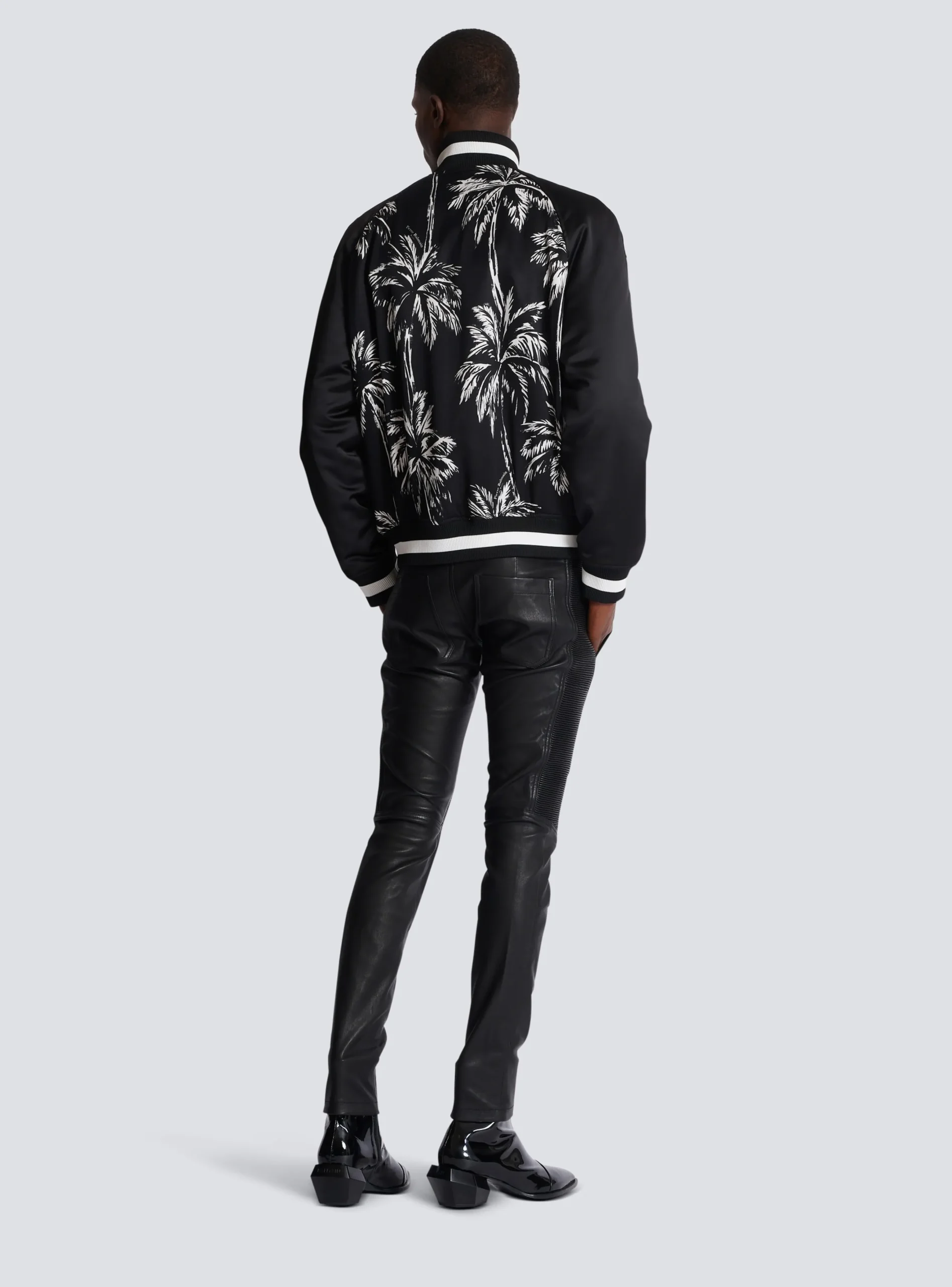 Sale Printed Satin Palm Tree Bomber Jacket Outerwear