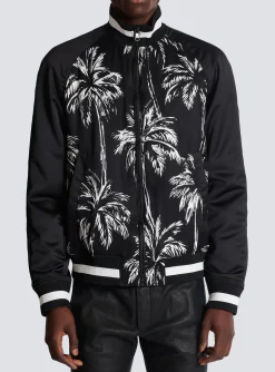 Sale Printed Satin Palm Tree Bomber Jacket Outerwear