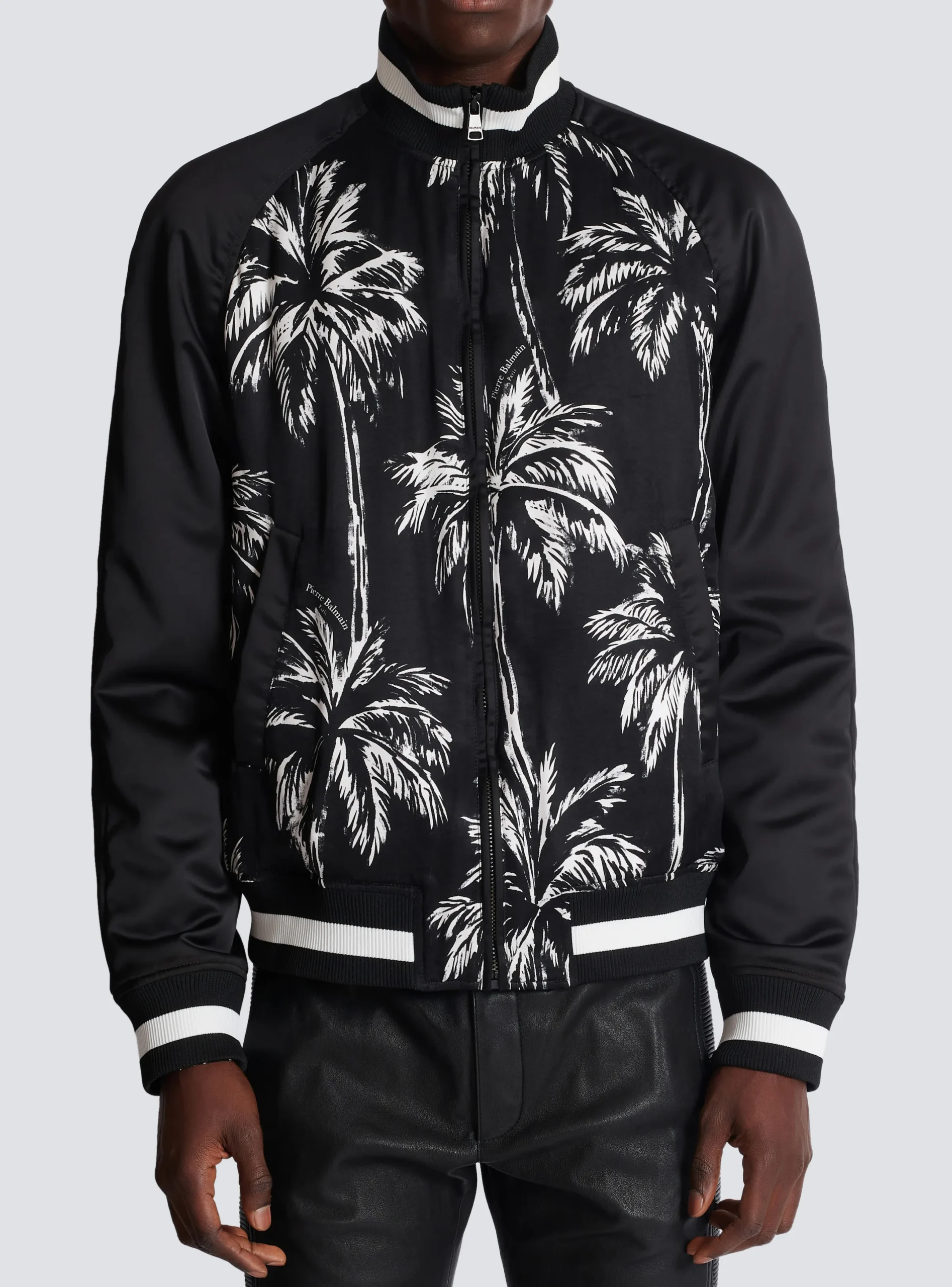 Sale Printed Satin Palm Tree Bomber Jacket Outerwear
