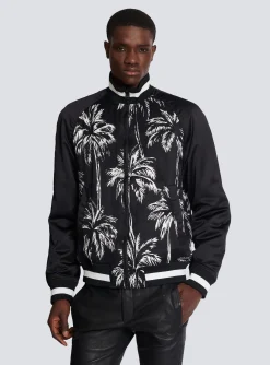 Sale Printed Satin Palm Tree Bomber Jacket Outerwear